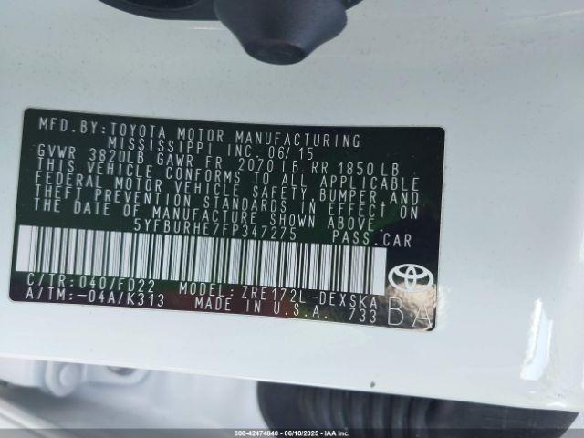 5YFBURHE7FP347275 Toyota 2zr-fe