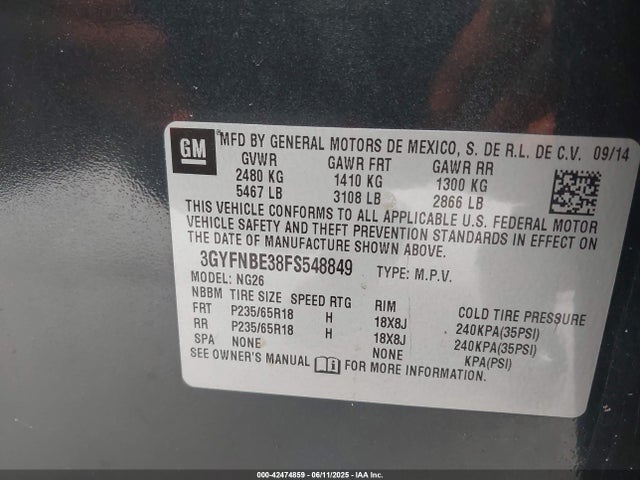 2015 CADILLAC SRX 3GYFNBE38FS548849 Photo 8