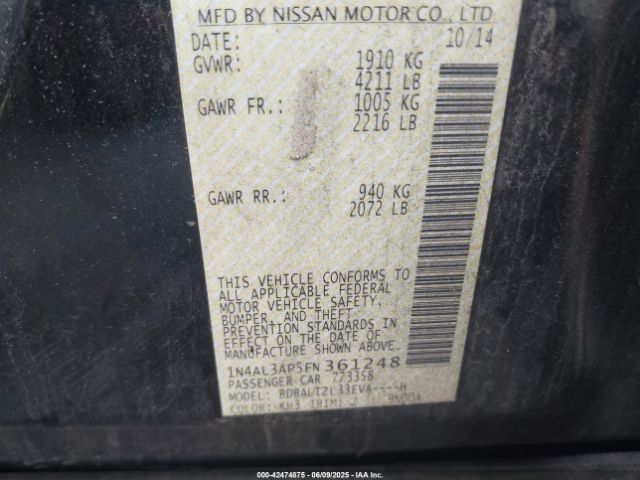 1N4AL3AP5FN361248 Nissan Altima 2.5 Sl