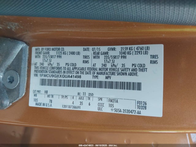 1FMCU9GXXGUA41498 Ford 2016