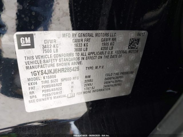 2017 CADILLAC ESCALADE ESV 1GYS4JKJ6HR285426 Photo 8