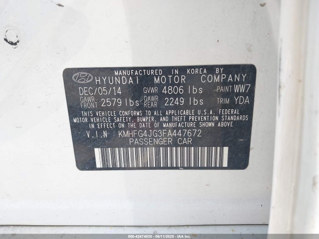 Hyundai dohc gdi lambda ii 2015 KMHFG4JG3FA447672 Image 9