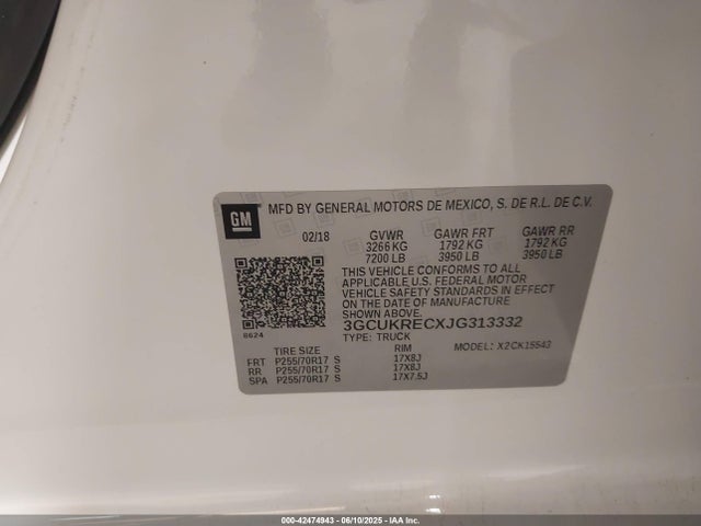 3GCUKRECXJG313332 Chevrolet l83 - sidi: spark ignited direct injection, vvt: variable valve timing, afm, e85 max, alum