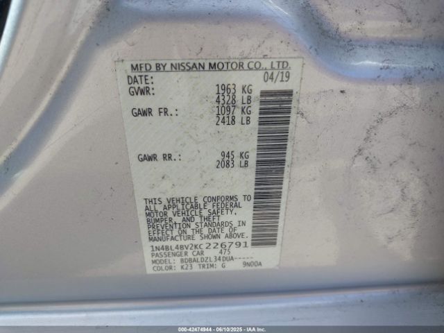 1N4BL4BV2KC226791 Nissan Altima 2.5 S