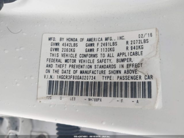 1HGCR3F90GA020734 Honda j35y1