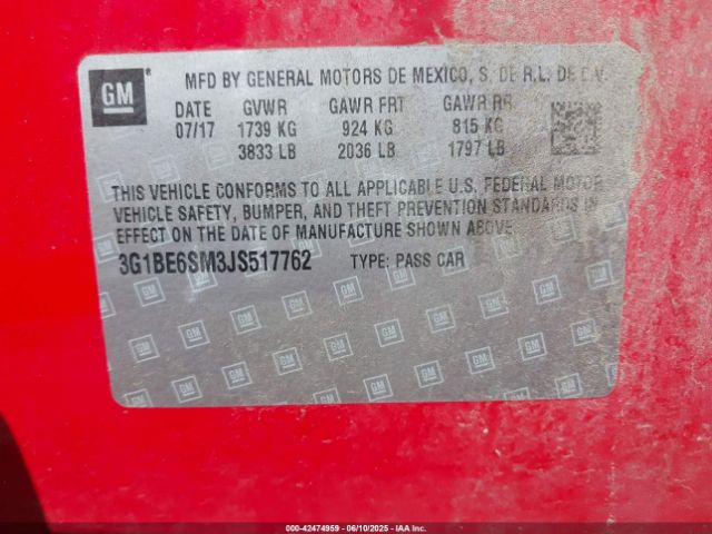 3G1BE6SM3JS517762 Chevrolet le2 -di: direct injection, vvt: variable valve timing, gen, alum