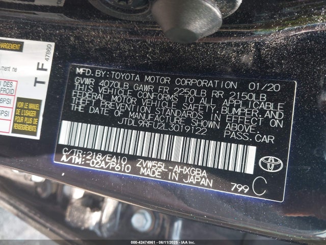 JTDL9RFU2L3019122 Toyota 2zr-fxe,1nm