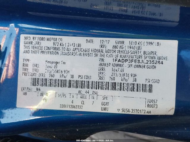 2018 FORD FOCUS 1FADP3FE8JL235284 Photo 8