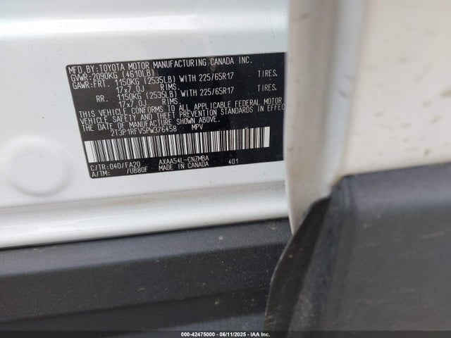 2T3P1RFV5PW376458 Toyota Rav4 Xle