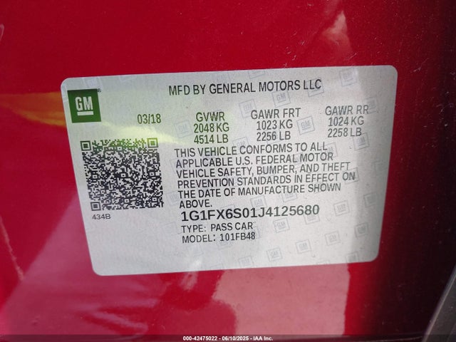 1G1FX6S01J4125680 Chevrolet BOLT EV