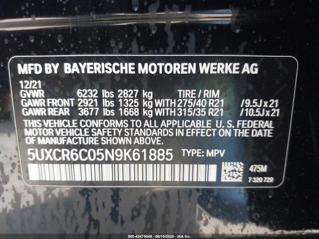 5UXCR6C05N9K61885 BMW X5