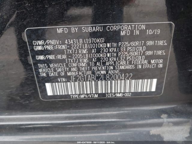 JF2GTABC2L8200422 Subaru Crosstrek
