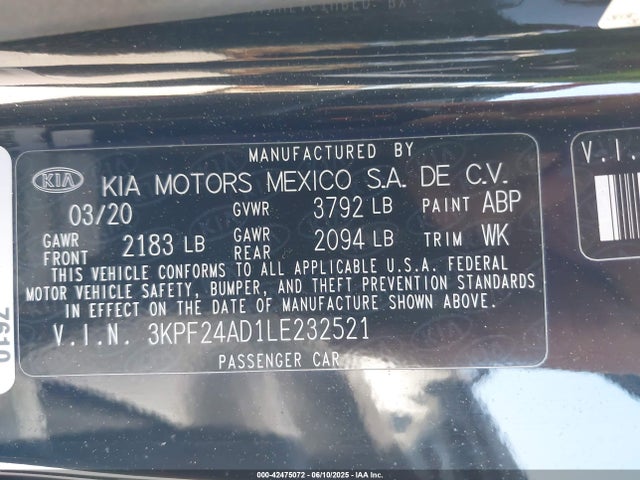 3KPF24AD1LE232521 KIA mpi nu