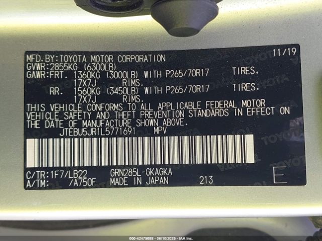 JTEBU5JR1L5771691 Toyota 4runner Sr5 Premium