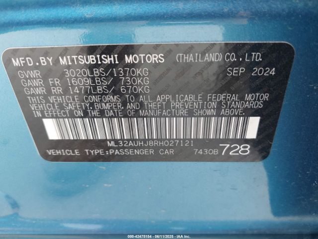 ML32AUHJ8RH027121 Mitsubishi Mirage Es/le