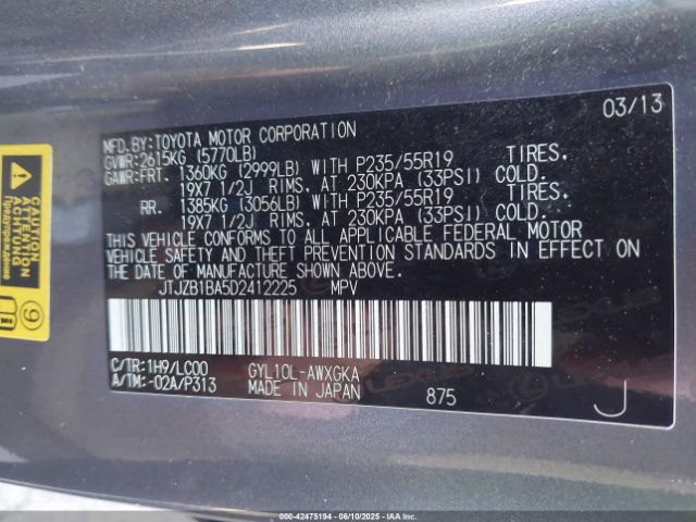 2013 LEXUS RX 450H JTJZB1BA5D2412225 Photo 8