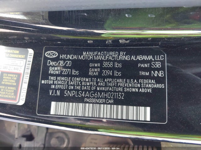 5NPLS4AG6MH021132 Hyundai mpi nu pe