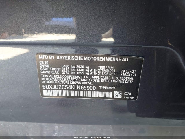 5UXJU2C54KLN65900 BMW 2019