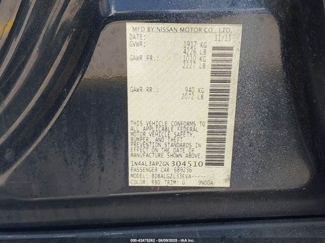 1N4AL3AP2GN304510 Nissan Altima 2.5/2.5 S/2.5 Sl/2.5 Sr/2.5 Sv