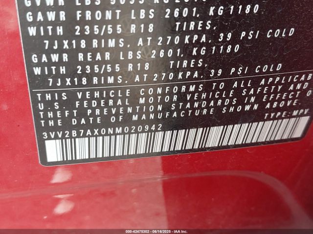 2022 VOLKSWAGEN TIGUAN 3VV2B7AX0NM020942 Photo 8