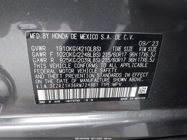 3CZRZ1H36RM724961 Honda k20z5