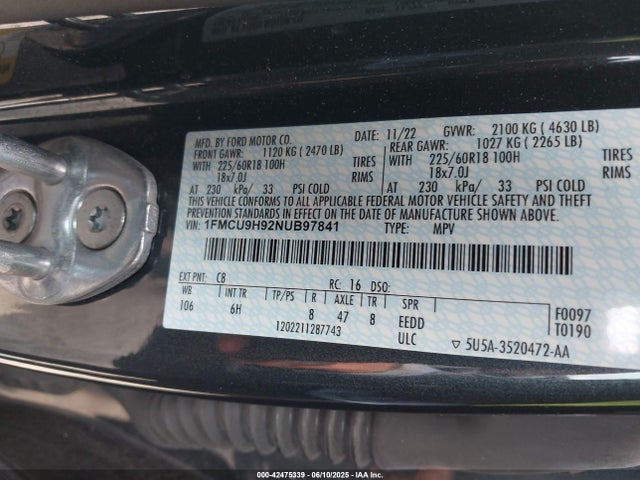 1FMCU9H92NUB97841 Ford gtdi 240ps