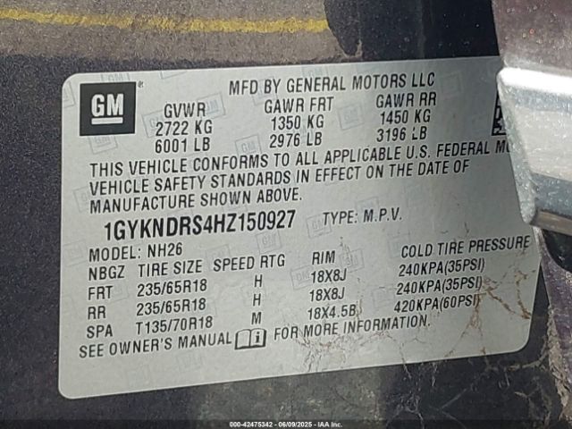 1GYKNDRS4HZ150927 Cadillac XT5 LUXURY
