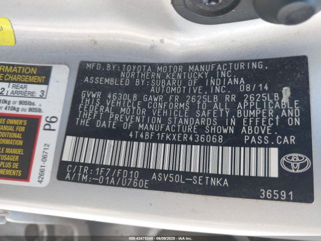 4T4BF1FKXER436068 Toyota 2ar-fe