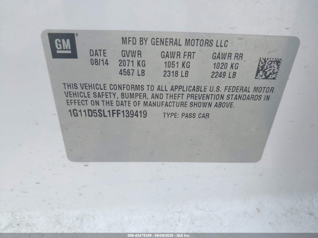 1G11D5SL1FF139419 Chevrolet MALIBU 2LT