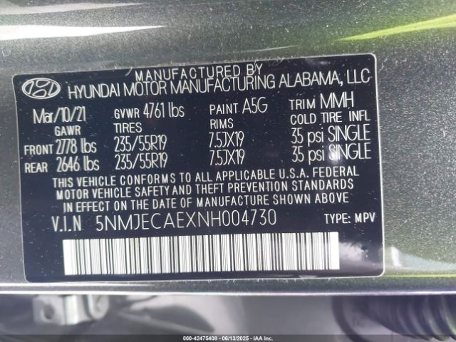 2022 HYUNDAI TUCSON 5NMJECAEXNH004730 Photo 8