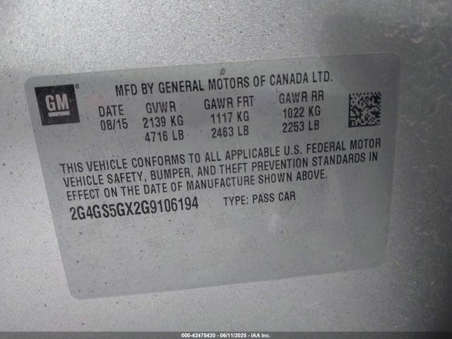 2G4GS5GX2G9106194 Buick ltg - sidi, alum, vvt, e85 max