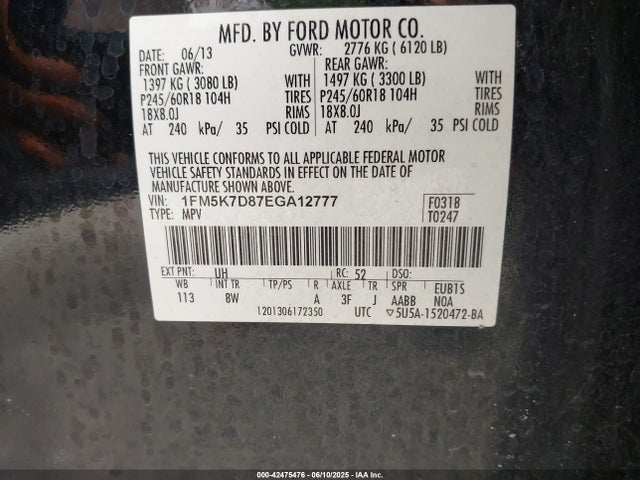 1FM5K7D87EGA12777 Ford EXPLORER XLT