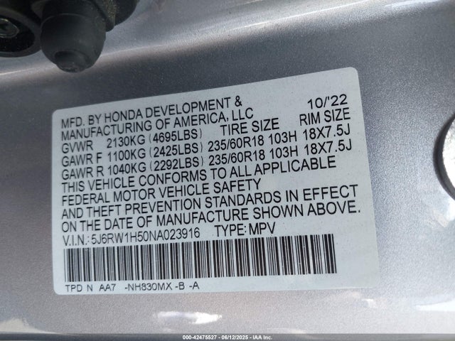 5J6RW1H50NA023916 Honda l15be