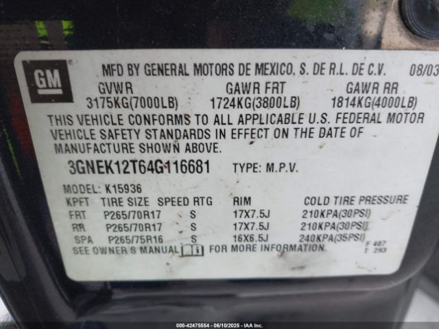 2004 CHEVROLET AVALANCHE 1500 3GNEK12T64G116681 Photo 8