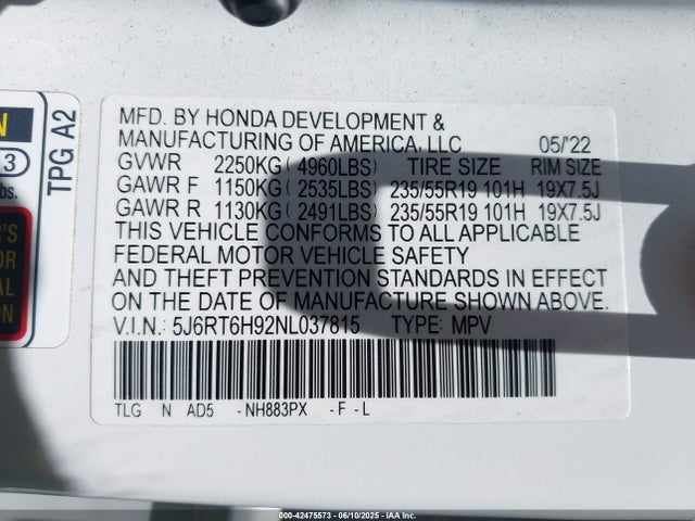 5J6RT6H92NL037815 Honda lfb2