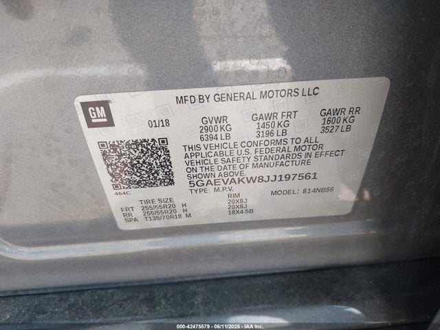 5GAEVAKW8JJ197561 Buick lfy - spark ignited direct injection, atss, gen1