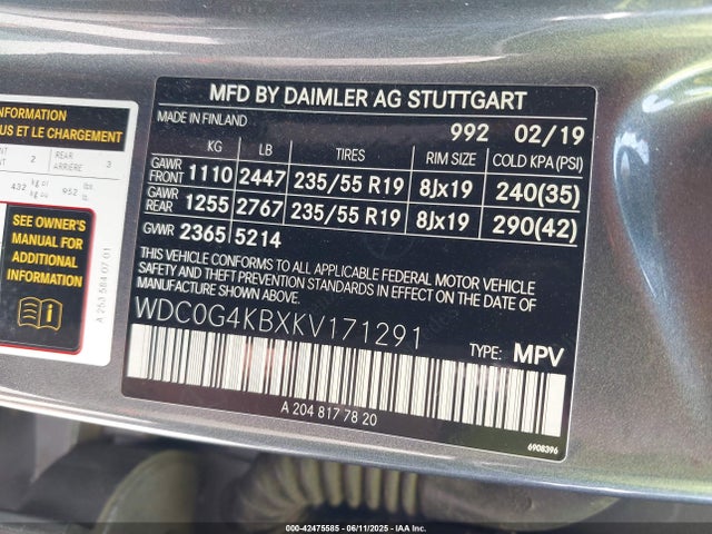 WDC0G4KBXKV171291 Mercedes-Benz m274