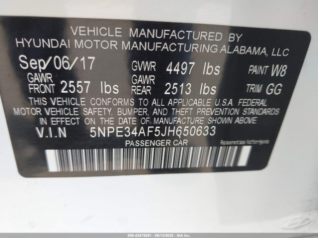 5NPE34AF5JH650633 Hyundai gdi theta-ii