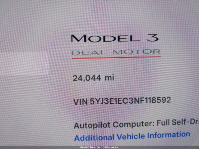 5YJ3E1EC3NF118592 Tesla 2022
