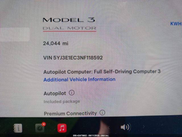 5YJ3E1EC3NF118592 Tesla 2022