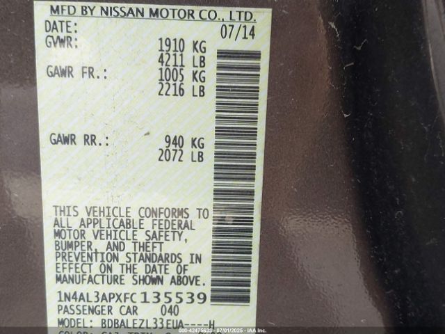 1N4AL3APXFC135539 Nissan 2015