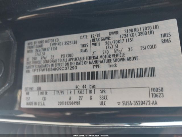 2019 FORD F-150 1FTFW1E54KKC37293 Photo 8