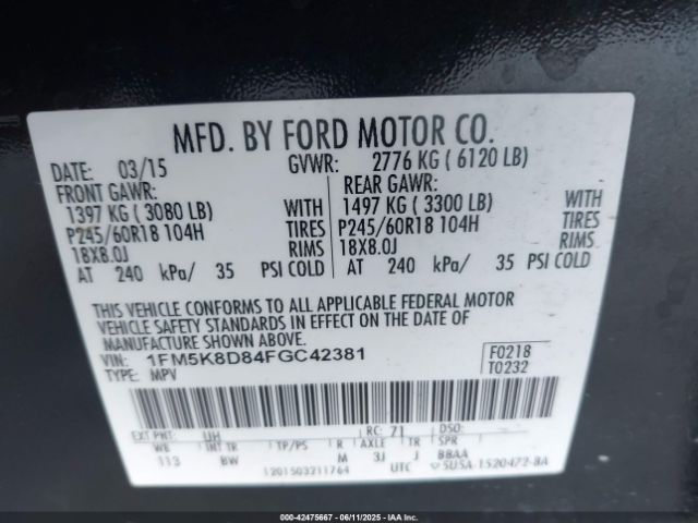 1FM5K8D84FGC42381 Ford EXPLORER XLT