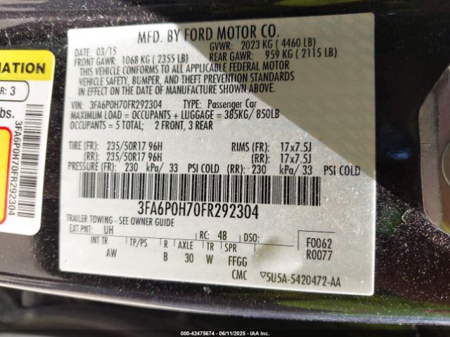 2015 FORD FUSION 3FA6P0H70FR292304 Photo 8