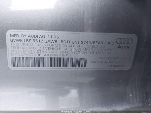2006 AUDI A6 WAUKH74F76N101618 Photo 8
