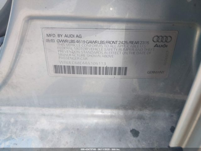 2004 AUDI A4 WAULC68E44A105113 Photo 8