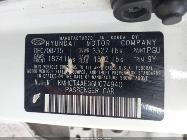 KMHCT4AE3GU074940 Hyundai ACCENT SE