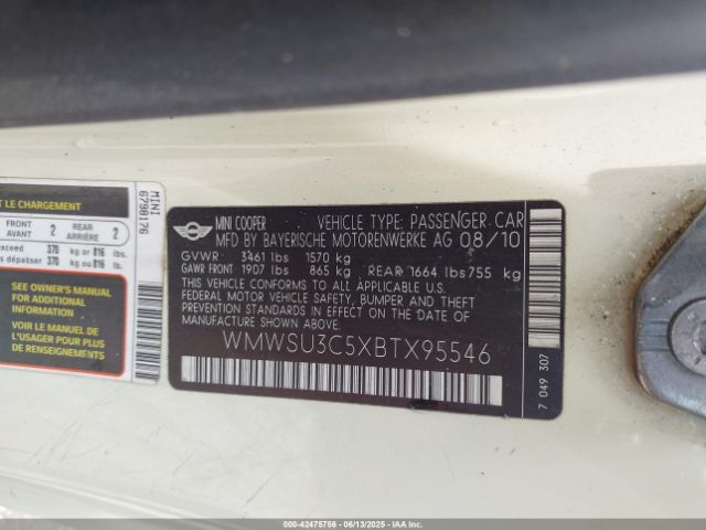 2011 MINI COOPER WMWSU3C5XBTX95546 Photo 8