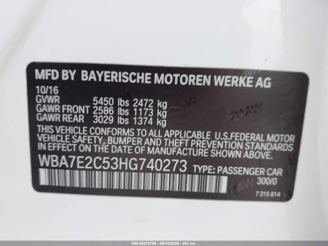 WBA7E2C53HG740273 BMW 740I