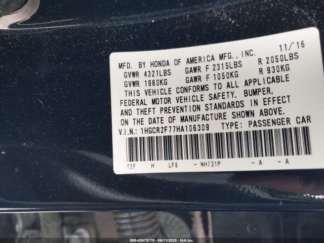1HGCR2F77HA106309 Honda k24w1